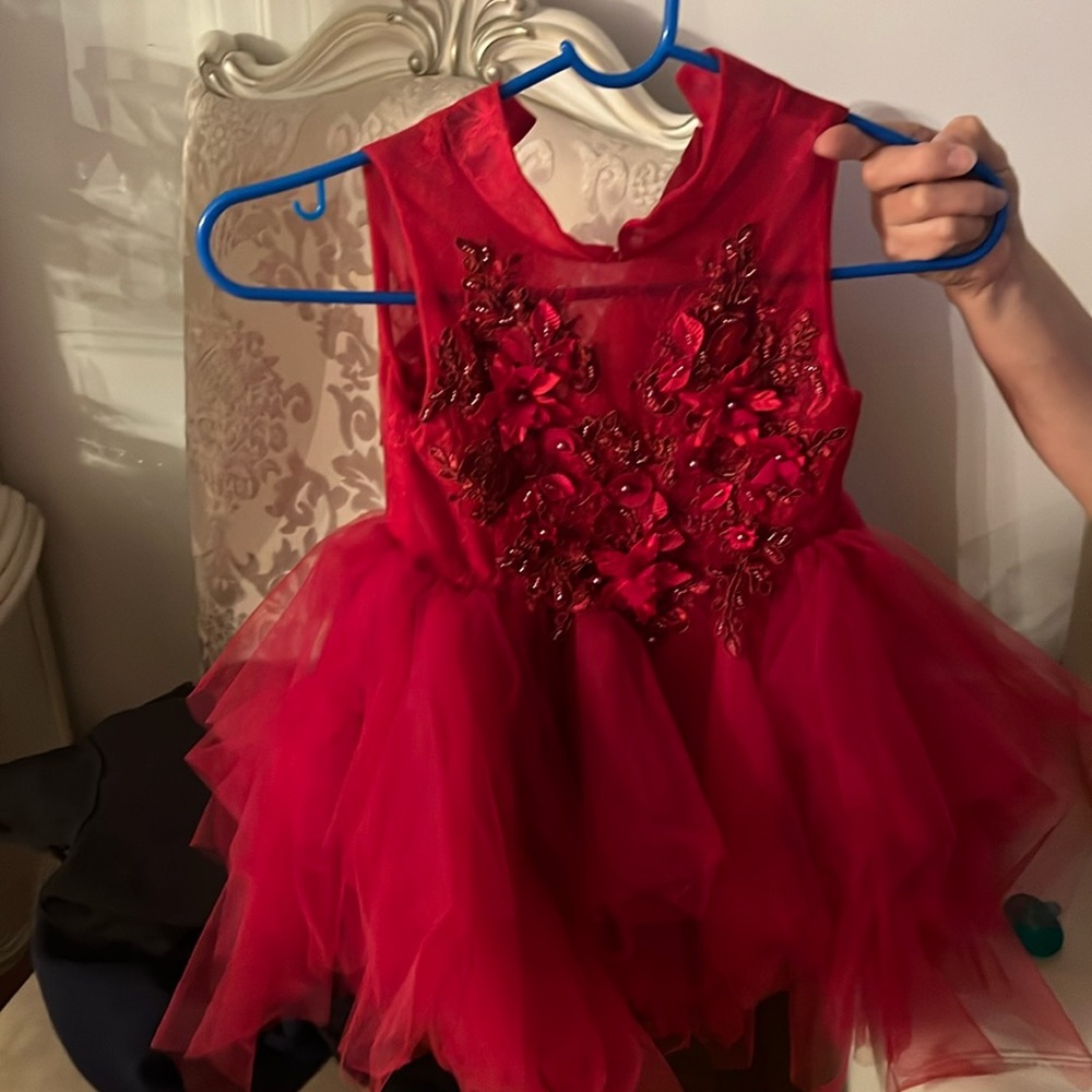 Toddler girl red lace top tutu dress